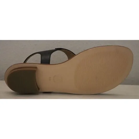 Michael Kors Women's Sz 8.5M Black Saffiano Leather MK Plate Thong Sandals - Picture 8 of 14